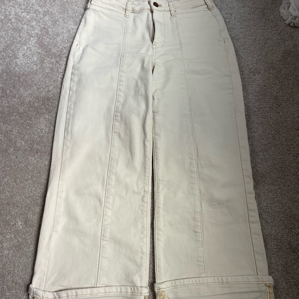 Pilcro Anthropologie sz 25 buttery cream  Denim wide cuff wide leg jeans